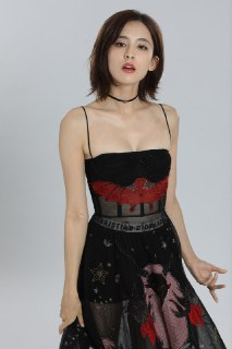 古力娜扎棚拍定妆照黑色透視裙